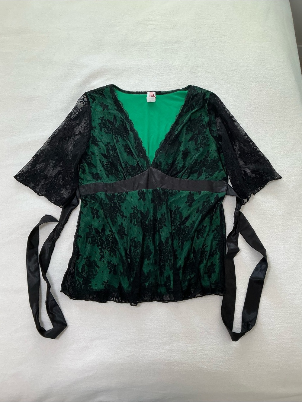 Janette Plus Emerald Green and Black Lace Wrap Blouse